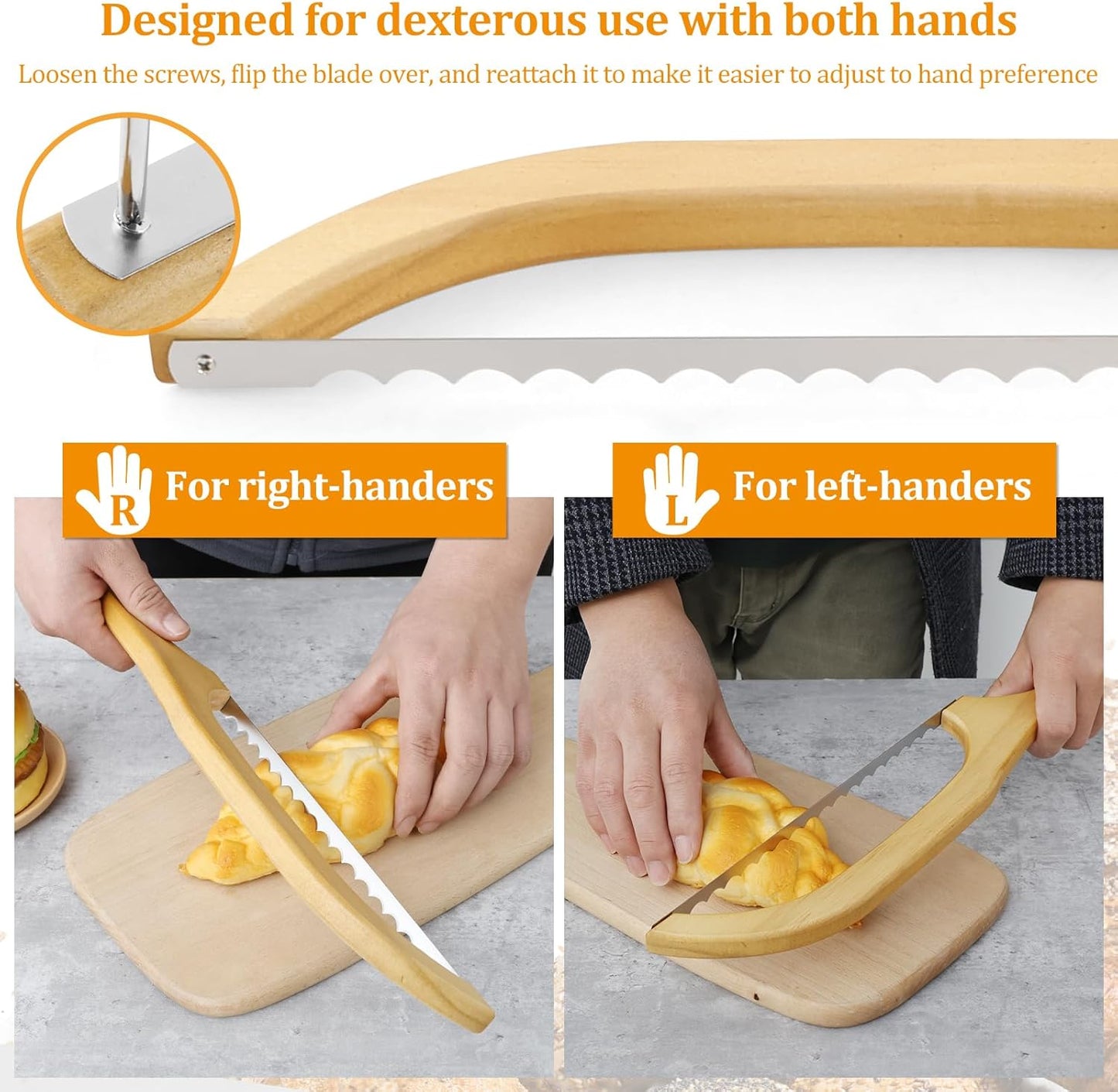 2 Pack Bread Slicer with Replacement Serrated Blades for Homemade Bread | 15.75'' Wooden Bread Knife Ergonomic Handle Bread Cutter for Cutting Sourdough Rounds Baguettes Bagels Bread Fruit