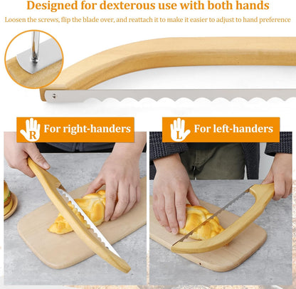 2 Pack Bread Slicer with Replacement Serrated Blades for Homemade Bread | 15.75'' Wooden Bread Knife Ergonomic Handle Bread Cutter for Cutting Sourdough Rounds Baguettes Bagels Bread Fruit