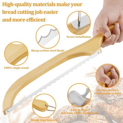 2 Pack Bread Slicer with Replacement Serrated Blades for Homemade Bread | 15.75'' Wooden Bread Knife Ergonomic Handle Bread Cutter for Cutting Sourdough Rounds Baguettes Bagels Bread Fruit