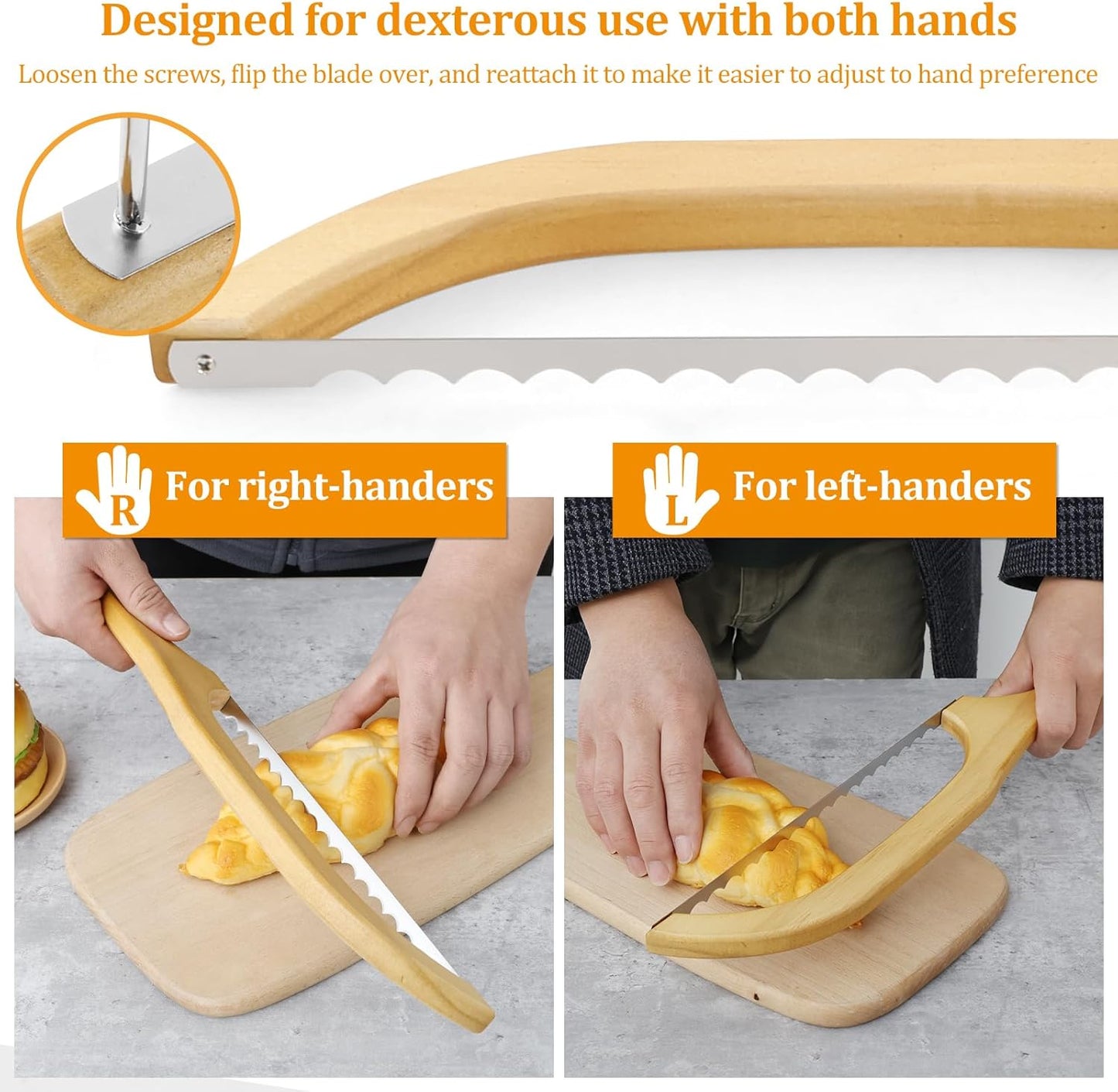 2 Pack Bread Slicer with Replacement Serrated Blades for Homemade Bread | 15.75'' Wooden Bread Knife Ergonomic Handle Bread Cutter for Cutting Sourdough Rounds Baguettes Bagels Bread Fruit