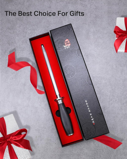 Honing Rod, Knife Sharpening Rod 8 Inch, High Carbon German Steel Knife Sharpener with Ergonomic Pakkawood Handle, Premium Honing Steel for Kitchen Knives Blade Maintenance, Black Hawk Series