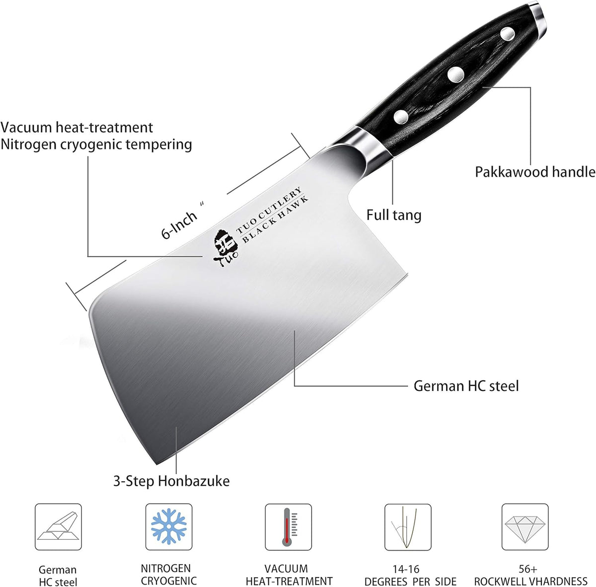 Honing Rod, Knife Sharpening Rod 8 Inch, High Carbon German Steel Knife Sharpener with Ergonomic Pakkawood Handle, Premium Honing Steel for Kitchen Knives Blade Maintenance, Black Hawk Series