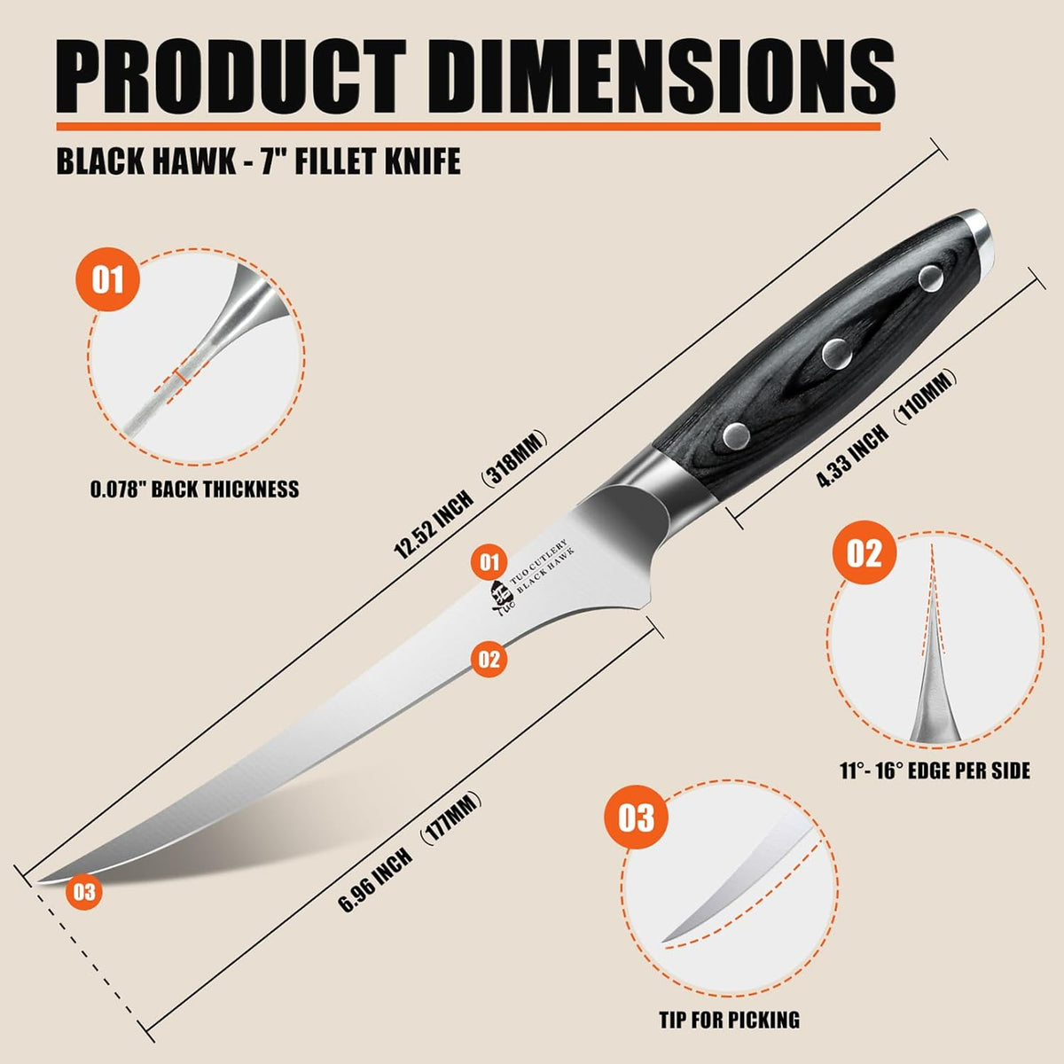 Honing Rod, Knife Sharpening Rod 8 Inch, High Carbon German Steel Knife Sharpener with Ergonomic Pakkawood Handle, Premium Honing Steel for Kitchen Knives Blade Maintenance, Black Hawk Series