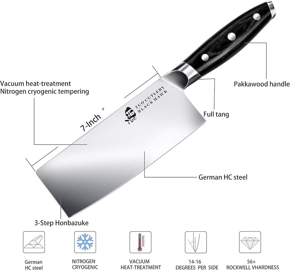 Honing Rod, Knife Sharpening Rod 8 Inch, High Carbon German Steel Knife Sharpener with Ergonomic Pakkawood Handle, Premium Honing Steel for Kitchen Knives Blade Maintenance, Black Hawk Series
