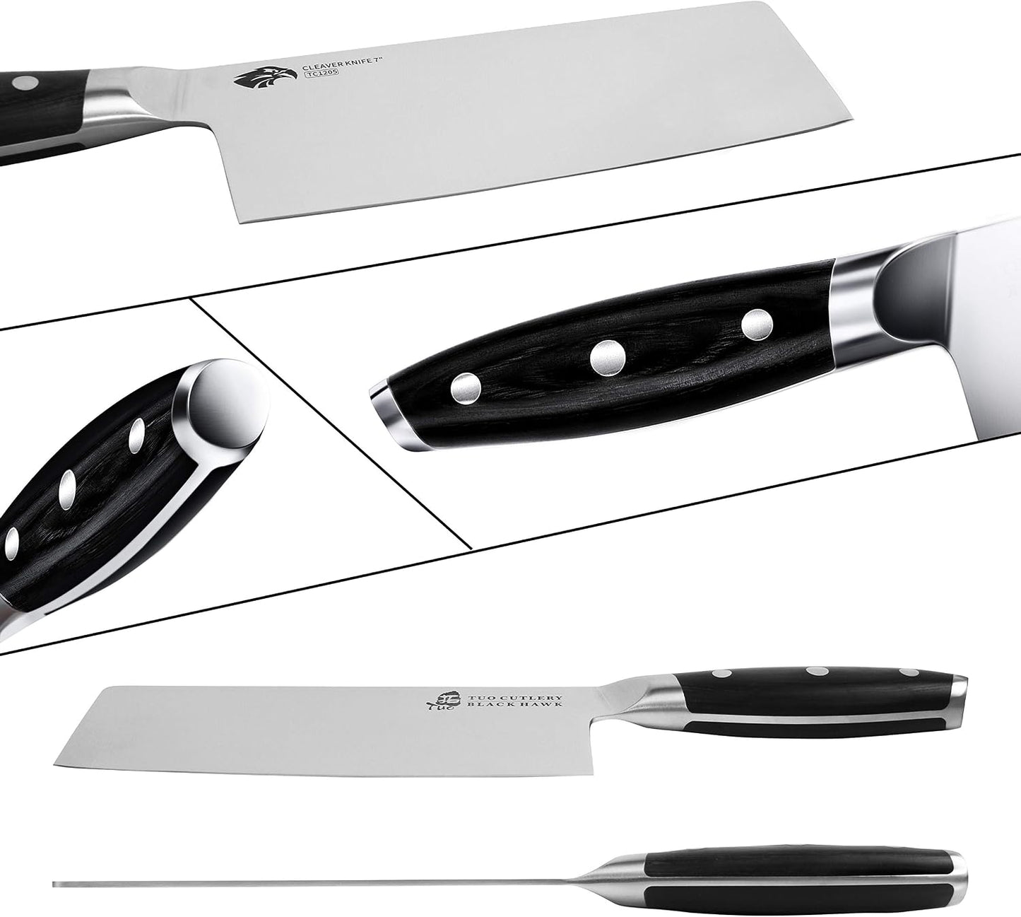 Honing Rod, Knife Sharpening Rod 8 Inch, High Carbon German Steel Knife Sharpener with Ergonomic Pakkawood Handle, Premium Honing Steel for Kitchen Knives Blade Maintenance, Black Hawk Series