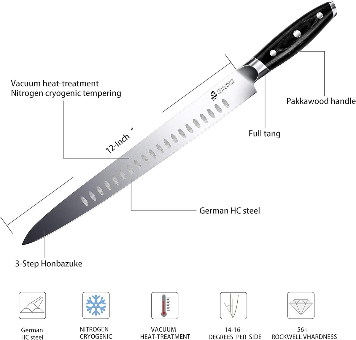 Honing Rod, Knife Sharpening Rod 8 Inch, High Carbon German Steel Knife Sharpener with Ergonomic Pakkawood Handle, Premium Honing Steel for Kitchen Knives Blade Maintenance, Black Hawk Series