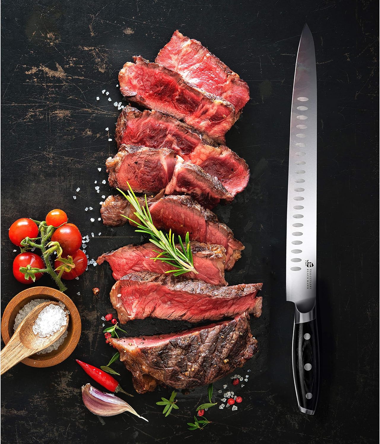 Honing Rod, Knife Sharpening Rod 8 Inch, High Carbon German Steel Knife Sharpener with Ergonomic Pakkawood Handle, Premium Honing Steel for Kitchen Knives Blade Maintenance, Black Hawk Series