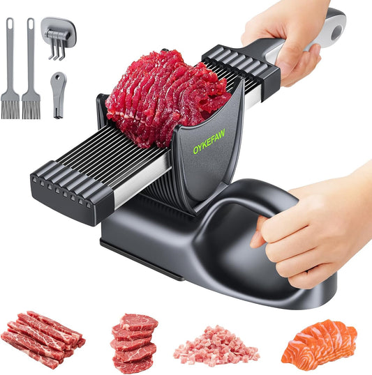 Fresh Meat Slicer, Adjustable 2 or 4 mm, 17-in-1 Meat Cleavers | Manual Meat Slicer, Fresh Meat Slicer, Stainless Steel Meat Cleavers Knife, Sliced, Striped, Diced for Beef Pork（Gray）