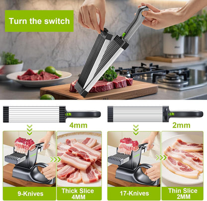 Fresh Meat Slicer, Adjustable 2 or 4 mm, 17-in-1 Meat Cleavers | Manual Meat Slicer, Fresh Meat Slicer, Stainless Steel Meat Cleavers Knife, Sliced, Striped, Diced for Beef Pork（Gray）