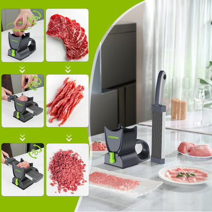 Fresh Meat Slicer, Adjustable 2 or 4 mm, 17-in-1 Meat Cleavers | Manual Meat Slicer, Fresh Meat Slicer, Stainless Steel Meat Cleavers Knife, Sliced, Striped, Diced for Beef Pork（Gray）