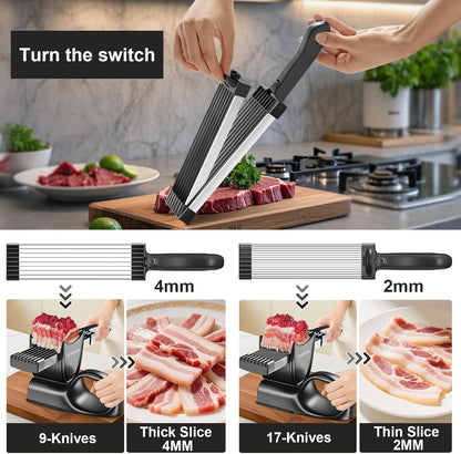 Fresh Meat Slicer, Adjustable 2 or 4 mm, 17-in-1 Meat Cleavers | Manual Meat Slicer, Fresh Meat Slicer, Stainless Steel Meat Cleavers Knife, Sliced, Striped, Diced for Beef Pork（Gray）