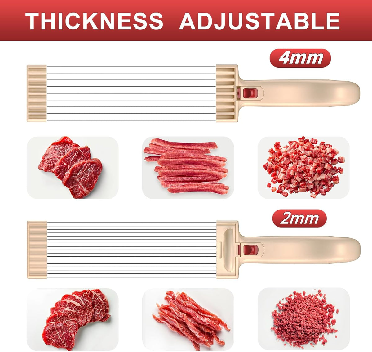 Fresh Meat Slicer, Adjustable 2 or 4 mm, 17-in-1 Meat Cleavers | Manual Meat Slicer, Fresh Meat Slicer, Stainless Steel Meat Cleavers Knife, Sliced, Striped, Diced for Beef Pork（Gray）