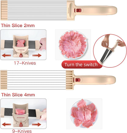 Fresh Meat Slicer, Adjustable 2 or 4 mm, 17-in-1 Meat Cleavers | Manual Meat Slicer, Fresh Meat Slicer, Stainless Steel Meat Cleavers Knife, Sliced, Striped, Diced for Beef Pork（Gray）