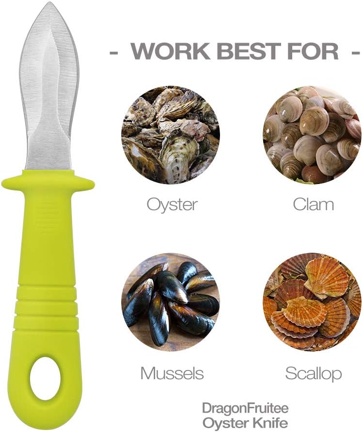 Oyster Shucking Knife, Commercial Grade Clam and Shellfish tool With Ergonomic Grip And Anti-Slip Handle, Good For Home Restaurant Kitchen And Outdoor Use, Yellow/Silver (1 Count)