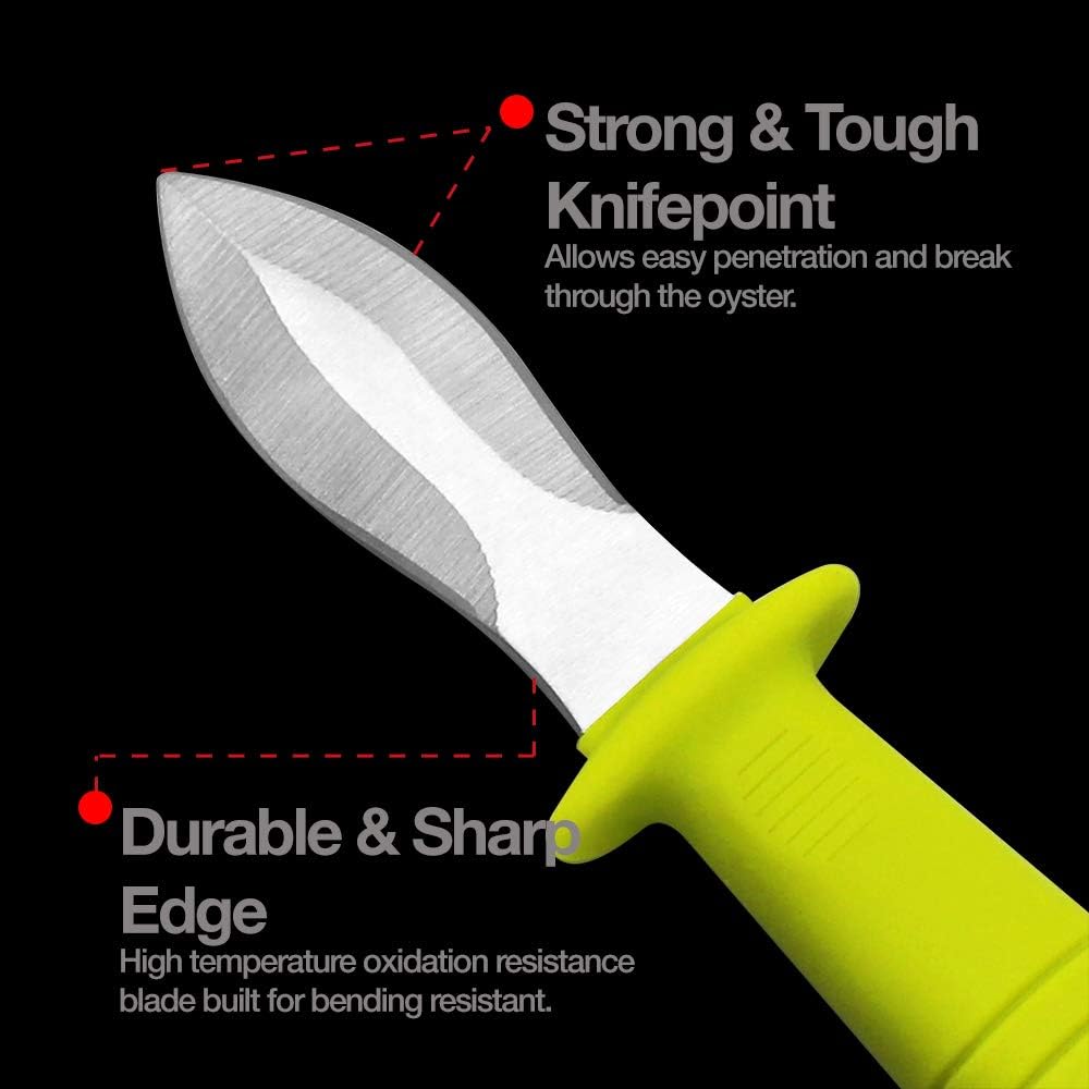 Oyster Shucking Knife, Commercial Grade Clam and Shellfish tool With Ergonomic Grip And Anti-Slip Handle, Good For Home Restaurant Kitchen And Outdoor Use, Yellow/Silver (1 Count)