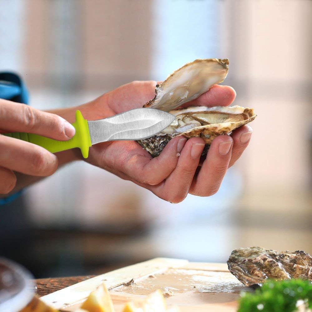 Oyster Shucking Knife, Commercial Grade Clam and Shellfish tool With Ergonomic Grip And Anti-Slip Handle, Good For Home Restaurant Kitchen And Outdoor Use, Yellow/Silver (1 Count)