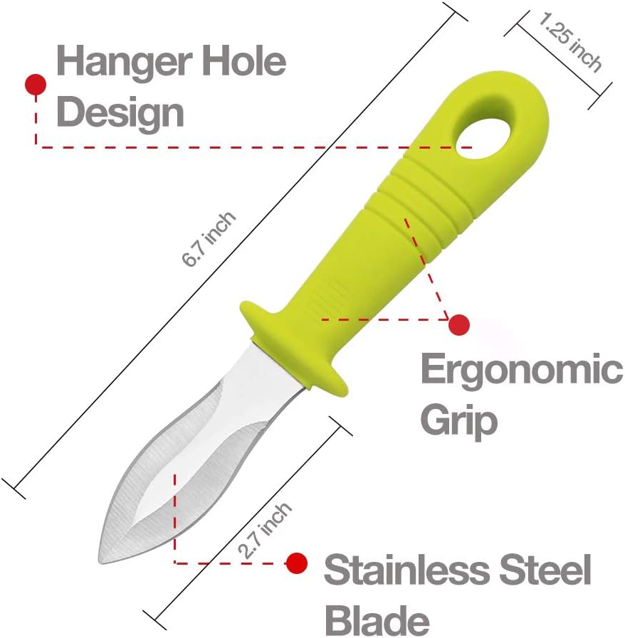 Oyster Shucking Knife, Commercial Grade Clam and Shellfish tool With Ergonomic Grip And Anti-Slip Handle, Good For Home Restaurant Kitchen And Outdoor Use, Yellow/Silver (1 Count)