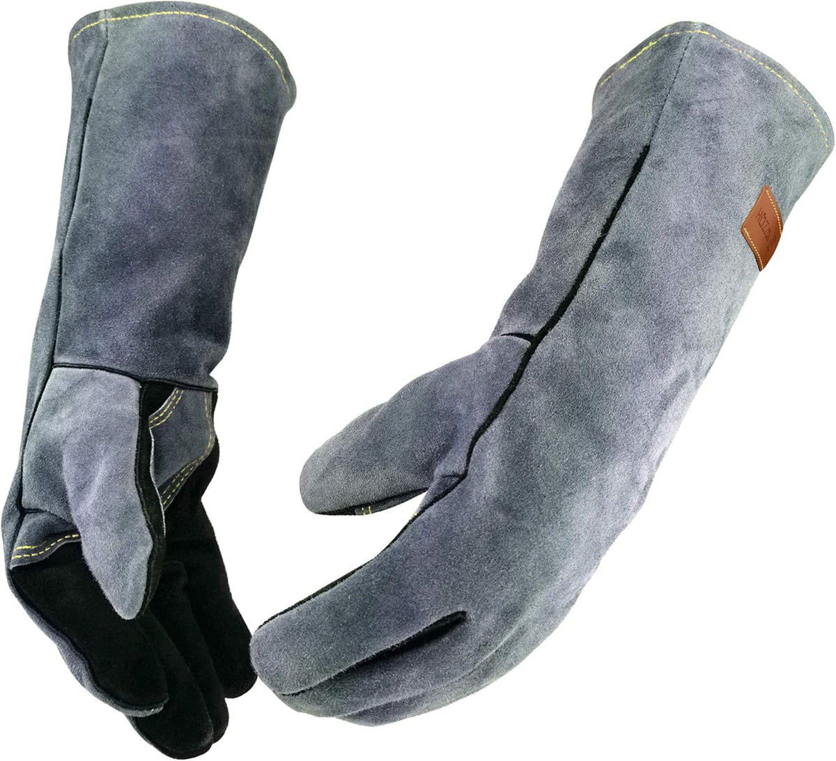 16 In,932℉,Welding Gloves,Fireplace Glove,Fire & Heat Resistant,L | Mitt for BBQ,Oven,Grill,Tig,Mig,Baking,Furnace,Stove,Pot Holder,Animal Handling Glove, Forge,etc.Leather,Large,Black-gray