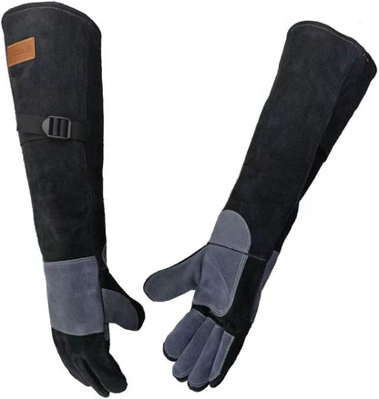 16 In,932℉,Welding Gloves,Fireplace Glove,Fire & Heat Resistant,L | Mitt for BBQ,Oven,Grill,Tig,Mig,Baking,Furnace,Stove,Pot Holder,Animal Handling Glove, Forge,etc.Leather,Large,Black-gray