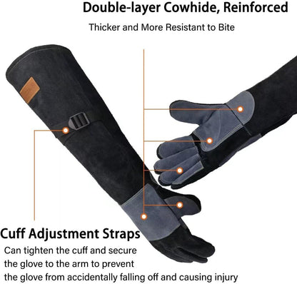 16 In,932℉,Welding Gloves,Fireplace Glove,Fire & Heat Resistant,L | Mitt for BBQ,Oven,Grill,Tig,Mig,Baking,Furnace,Stove,Pot Holder,Animal Handling Glove, Forge,etc.Leather,Large,Black-gray