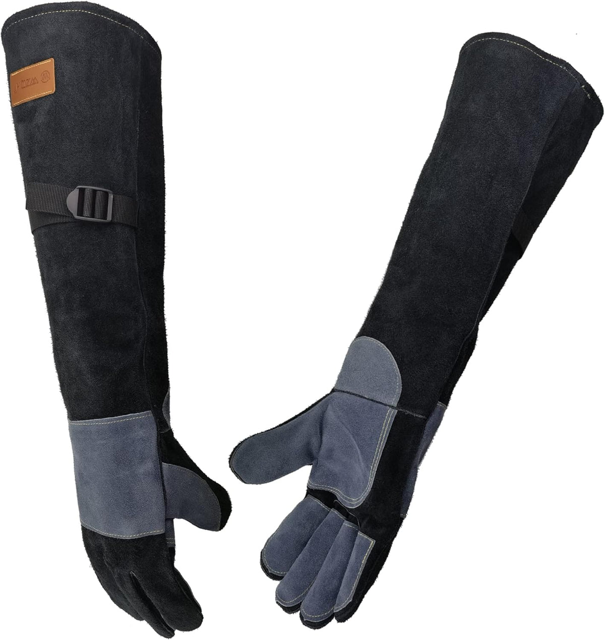 16 In,932℉,Welding Gloves,Fireplace Glove,Fire & Heat Resistant,L | Mitt for BBQ,Oven,Grill,Tig,Mig,Baking,Furnace,Stove,Pot Holder,Animal Handling Glove, Forge,etc.Leather,Large,Black-gray