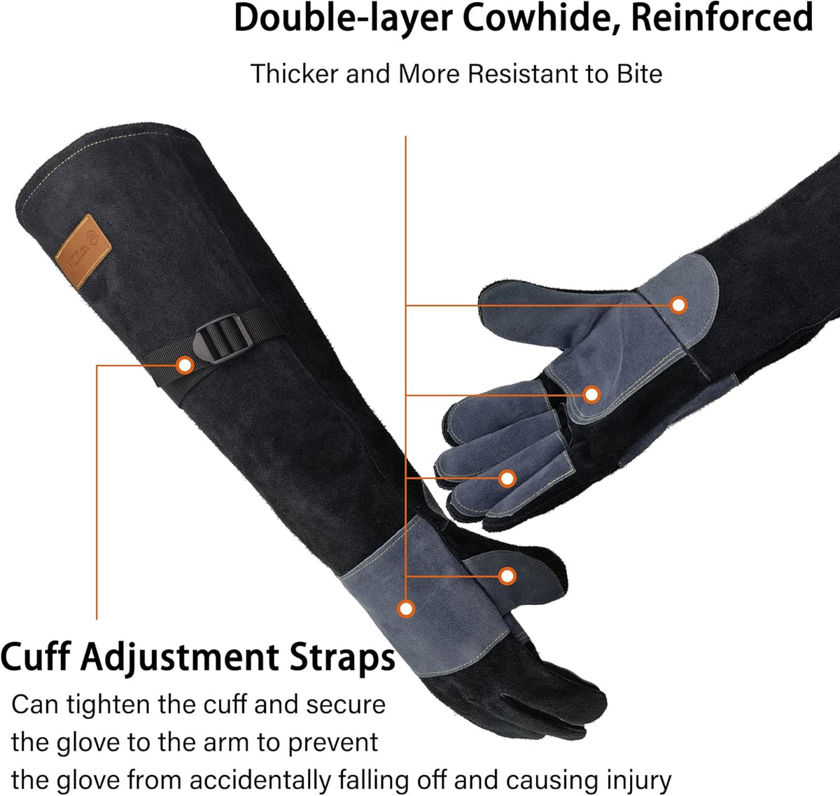 16 In,932℉,Welding Gloves,Fireplace Glove,Fire & Heat Resistant,L | Mitt for BBQ,Oven,Grill,Tig,Mig,Baking,Furnace,Stove,Pot Holder,Animal Handling Glove, Forge,etc.Leather,Large,Black-gray