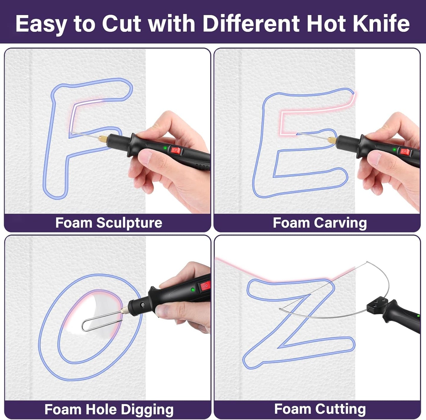 4 in 1 Foam Cutter Set, 18W Electric Styrofoam Cutting Tools Kit, 100-240V Hot Wire Cutter Tool With Power Adapter For DIY Craft, Small Cutting Project, Foam Carving & Digging