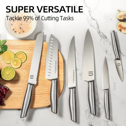 KnifeSaga Kitchen Knife Set Premium Japanese High Carbon Stainless Steel Knife Block Sets with Built-in Sharpener, Razor Sharp Knives Set for Kitchen, Quality Wood Block Knife Set, 14 Pcs, Brown