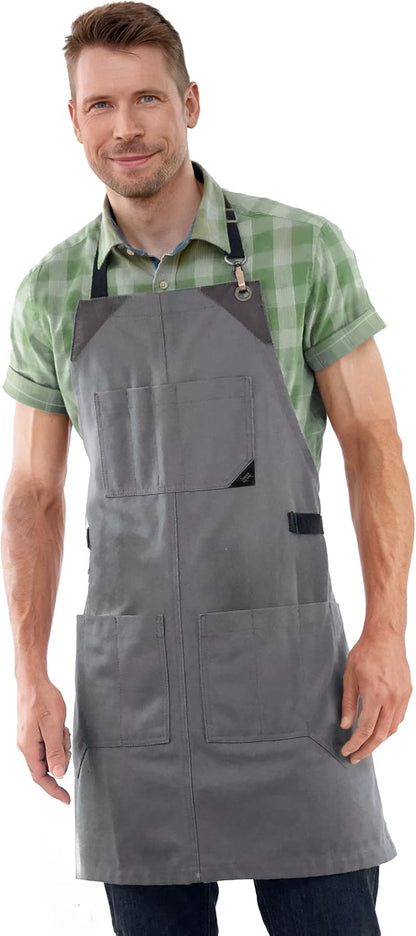 Knife Roll Case, Leather Support, Waxed Canvas, 4 Slots, Gray | Heavy Duty Waxed Canvas Pouch, Leather Support, Portable Bag for Cooking Tools, Utensils, Cutlery Knives, BBQ, Travel, Gift