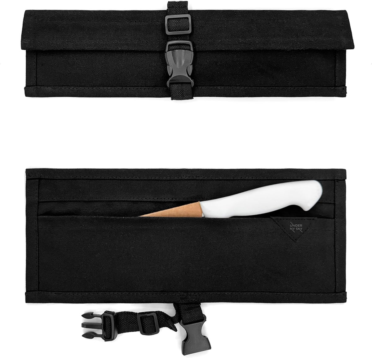 Knife Roll Case, Leather Support, Waxed Canvas, 4 Slots, Gray | Heavy Duty Waxed Canvas Pouch, Leather Support, Portable Bag for Cooking Tools, Utensils, Cutlery Knives, BBQ, Travel, Gift