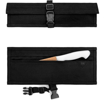 Knife Roll Case, Leather Support, Waxed Canvas, 4 Slots, Gray | Heavy Duty Waxed Canvas Pouch, Leather Support, Portable Bag for Cooking Tools, Utensils, Cutlery Knives, BBQ, Travel, Gift