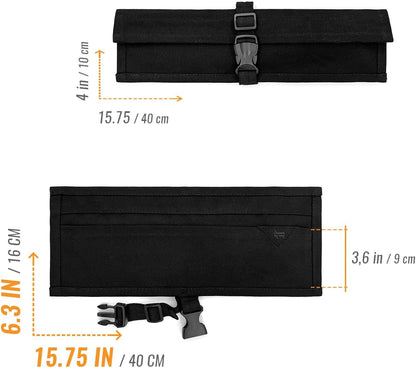 Knife Roll Case, Leather Support, Waxed Canvas, 4 Slots, Gray | Heavy Duty Waxed Canvas Pouch, Leather Support, Portable Bag for Cooking Tools, Utensils, Cutlery Knives, BBQ, Travel, Gift
