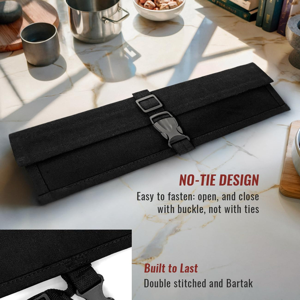 Knife Roll Case, Leather Support, Waxed Canvas, 4 Slots, Gray | Heavy Duty Waxed Canvas Pouch, Leather Support, Portable Bag for Cooking Tools, Utensils, Cutlery Knives, BBQ, Travel, Gift