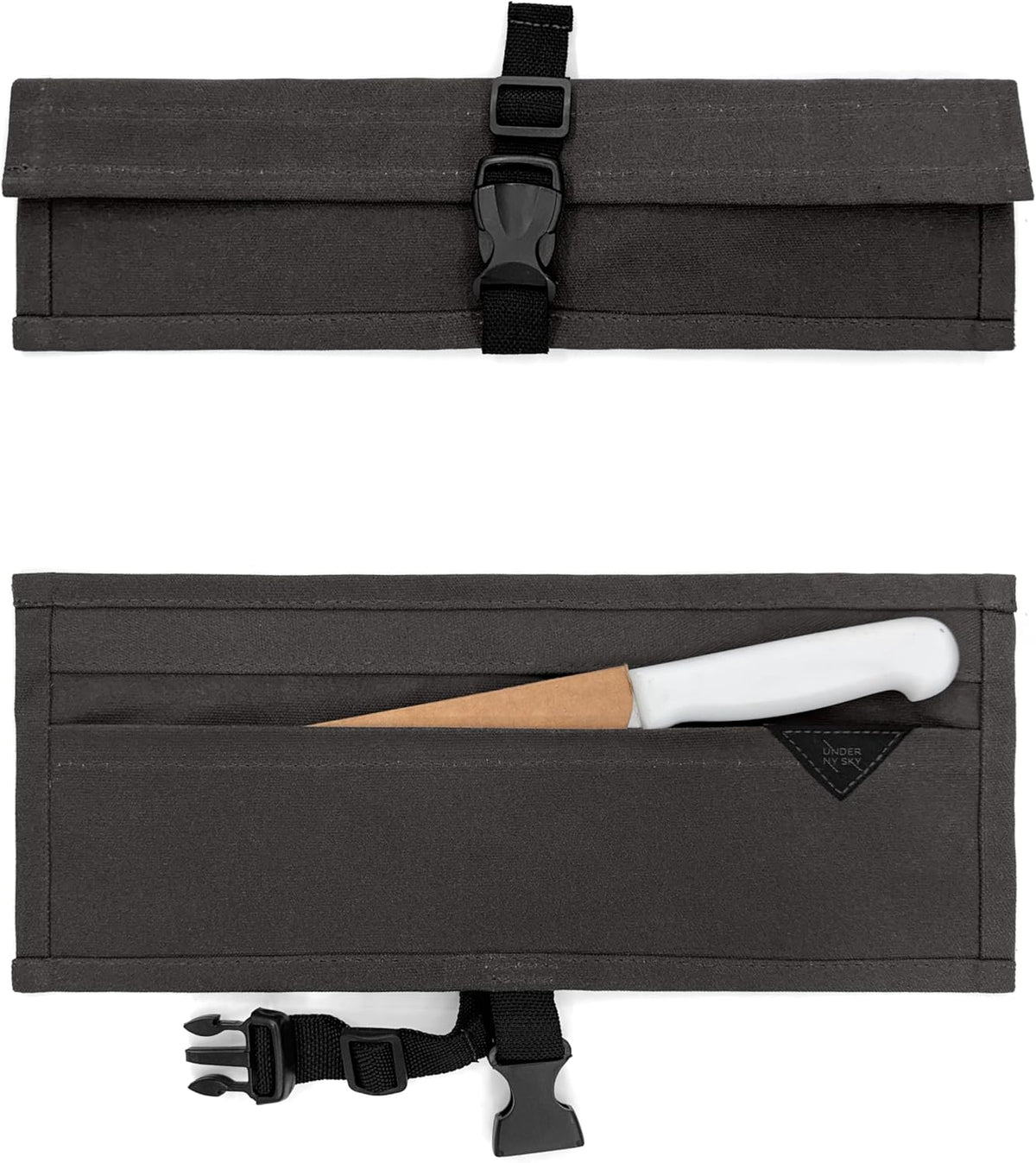 Knife Roll Case, Leather Support, Waxed Canvas, 4 Slots, Gray | Heavy Duty Waxed Canvas Pouch, Leather Support, Portable Bag for Cooking Tools, Utensils, Cutlery Knives, BBQ, Travel, Gift