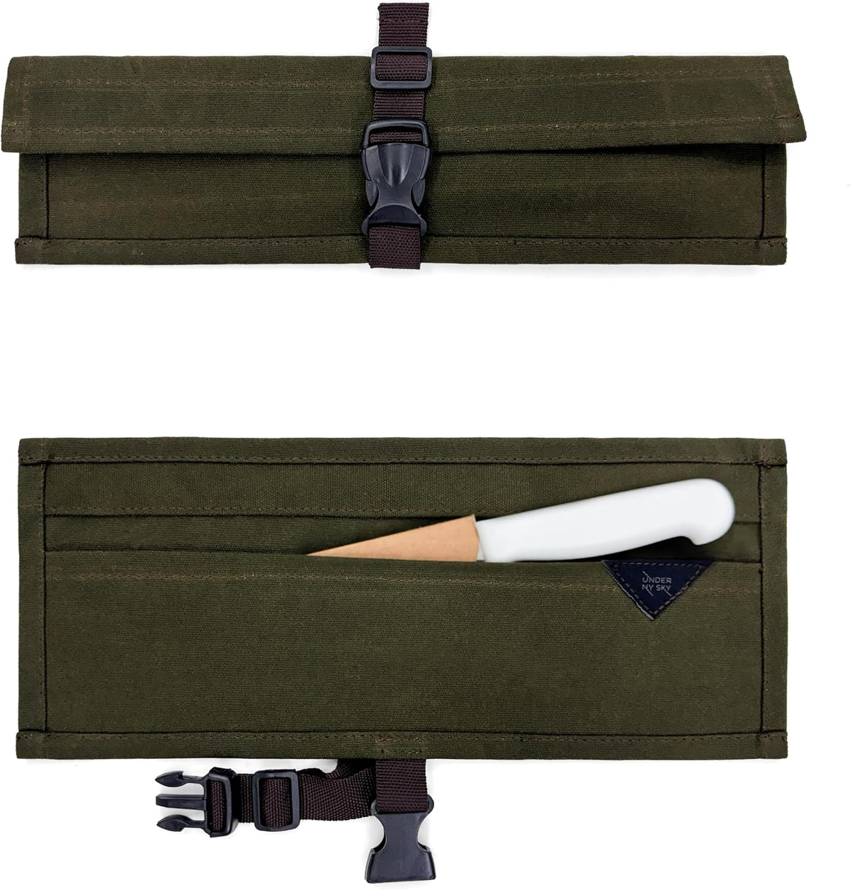 Knife Roll Case, Leather Support, Waxed Canvas, 4 Slots, Gray | Heavy Duty Waxed Canvas Pouch, Leather Support, Portable Bag for Cooking Tools, Utensils, Cutlery Knives, BBQ, Travel, Gift