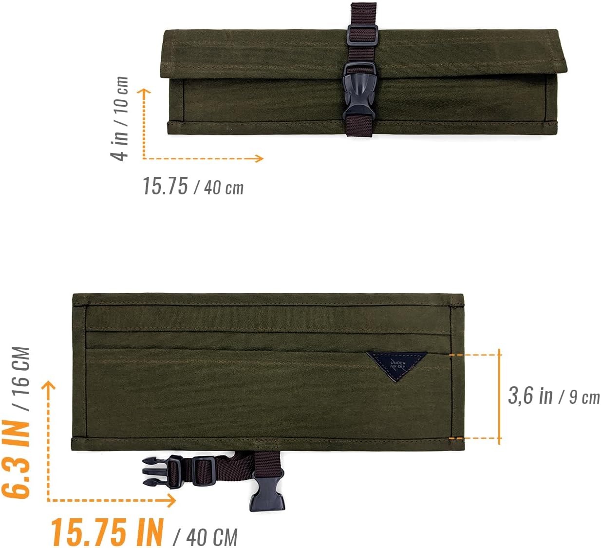 Knife Roll Case, Leather Support, Waxed Canvas, 4 Slots, Gray | Heavy Duty Waxed Canvas Pouch, Leather Support, Portable Bag for Cooking Tools, Utensils, Cutlery Knives, BBQ, Travel, Gift