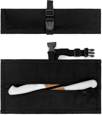 Knife Roll Case, Leather Support, Waxed Canvas, 4 Slots, Gray | Heavy Duty Waxed Canvas Pouch, Leather Support, Portable Bag for Cooking Tools, Utensils, Cutlery Knives, BBQ, Travel, Gift