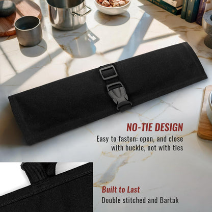 Knife Roll Case, Leather Support, Waxed Canvas, 4 Slots, Gray | Heavy Duty Waxed Canvas Pouch, Leather Support, Portable Bag for Cooking Tools, Utensils, Cutlery Knives, BBQ, Travel, Gift