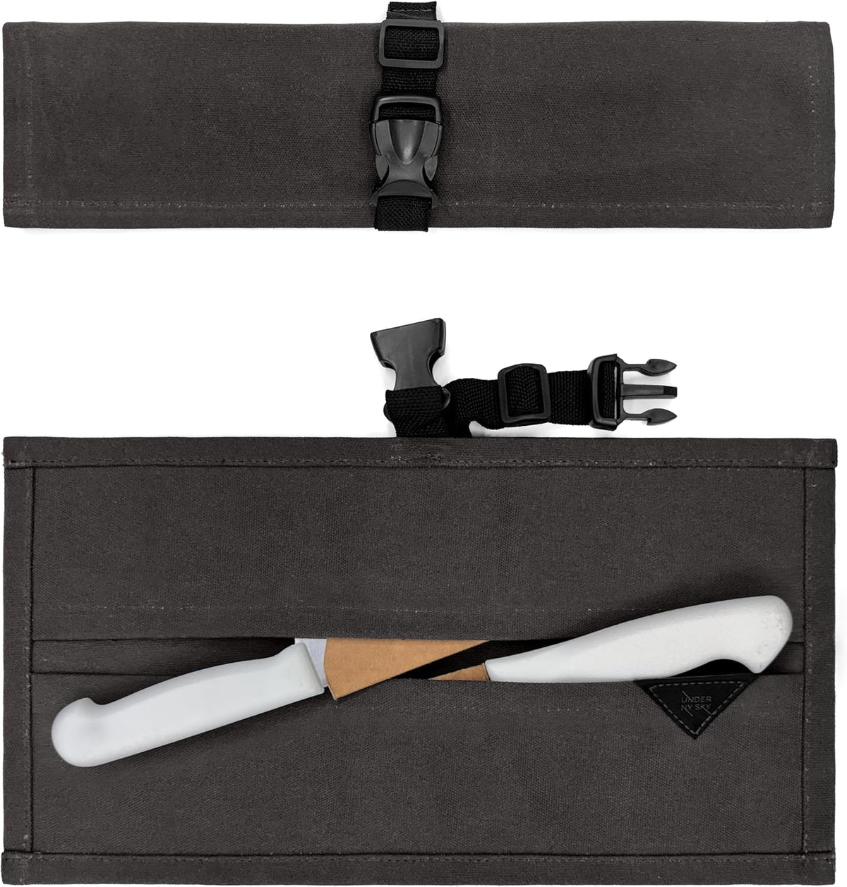 Knife Roll Case, Leather Support, Waxed Canvas, 4 Slots, Gray | Heavy Duty Waxed Canvas Pouch, Leather Support, Portable Bag for Cooking Tools, Utensils, Cutlery Knives, BBQ, Travel, Gift