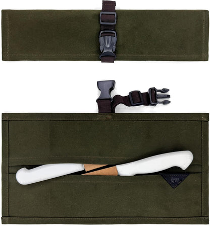 Knife Roll Case, Leather Support, Waxed Canvas, 4 Slots, Gray | Heavy Duty Waxed Canvas Pouch, Leather Support, Portable Bag for Cooking Tools, Utensils, Cutlery Knives, BBQ, Travel, Gift