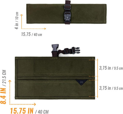 Knife Roll Case, Leather Support, Waxed Canvas, 4 Slots, Gray | Heavy Duty Waxed Canvas Pouch, Leather Support, Portable Bag for Cooking Tools, Utensils, Cutlery Knives, BBQ, Travel, Gift