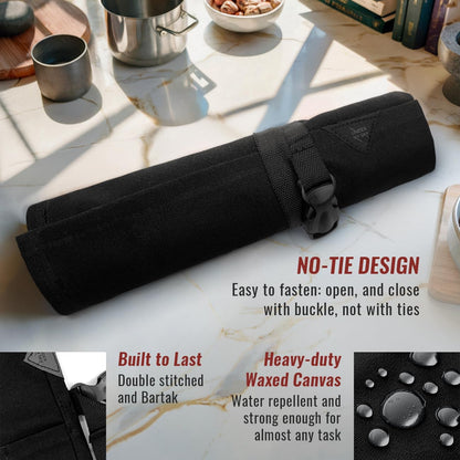 Knife Roll Case, Leather Support, Waxed Canvas, 4 Slots, Gray | Heavy Duty Waxed Canvas Pouch, Leather Support, Portable Bag for Cooking Tools, Utensils, Cutlery Knives, BBQ, Travel, Gift