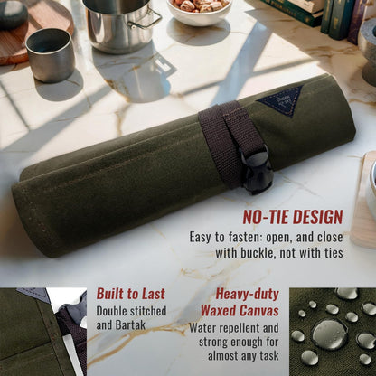 Knife Roll Case, Leather Support, Waxed Canvas, 4 Slots, Gray | Heavy Duty Waxed Canvas Pouch, Leather Support, Portable Bag for Cooking Tools, Utensils, Cutlery Knives, BBQ, Travel, Gift
