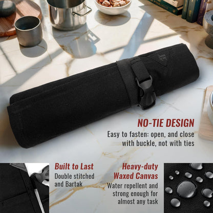Knife Roll Case, Leather Support, Waxed Canvas, 4 Slots, Gray | Heavy Duty Waxed Canvas Pouch, Leather Support, Portable Bag for Cooking Tools, Utensils, Cutlery Knives, BBQ, Travel, Gift