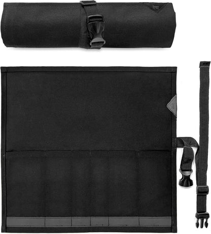 Knife Roll Case, Leather Support, Waxed Canvas, 4 Slots, Gray | Heavy Duty Waxed Canvas Pouch, Leather Support, Portable Bag for Cooking Tools, Utensils, Cutlery Knives, BBQ, Travel, Gift