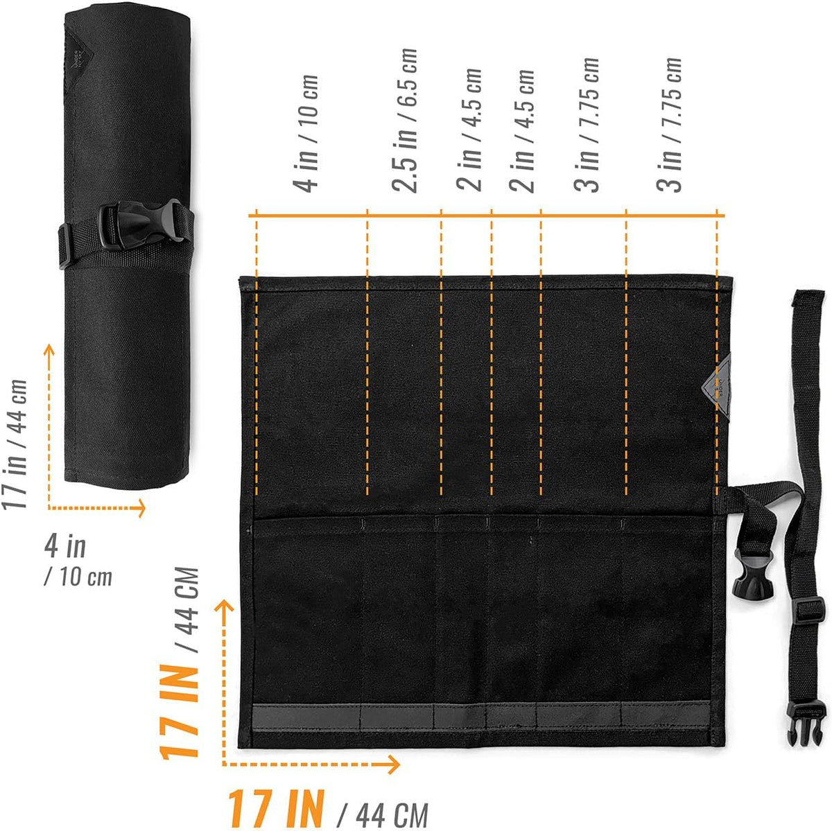 Knife Roll Case, Leather Support, Waxed Canvas, 4 Slots, Gray | Heavy Duty Waxed Canvas Pouch, Leather Support, Portable Bag for Cooking Tools, Utensils, Cutlery Knives, BBQ, Travel, Gift