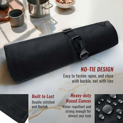 Knife Roll Case, Leather Support, Waxed Canvas, 4 Slots, Gray | Heavy Duty Waxed Canvas Pouch, Leather Support, Portable Bag for Cooking Tools, Utensils, Cutlery Knives, BBQ, Travel, Gift