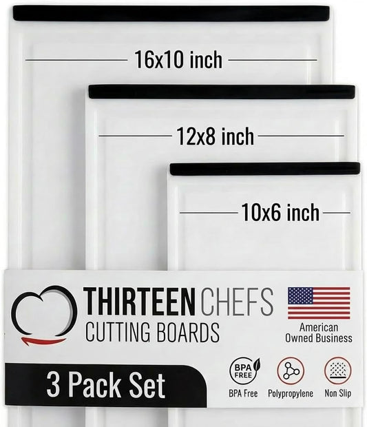 Non Slip Cutting Board 3 Pack Set for Kitchens with Groove - BPA Free and Dishwasher Safe with 16, 12 and 10 Inch Sizes
