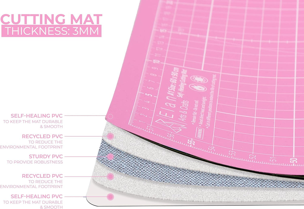Cutting Mat A3 Pink & Purple, Self Healing Cutting Mat 12x18 Inch, 5-Ply Craft Board Pink, Hobby Board for Crafts 12x18 Inch