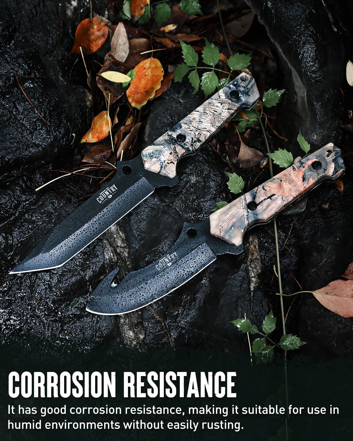 Fixed Blade Hunting Knife Set - 2 Piece, Sheath Included | Full Tang Handle Straight Edge and Gut Hook Blades Game Processing Knife
